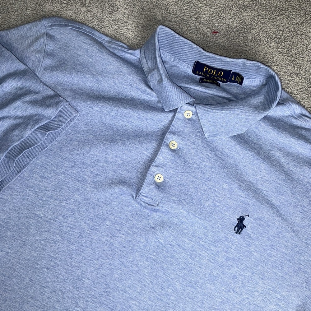 Polo Ralph Lauren Classic Fit Polo Shirt L Navy Blue Men 3 Button Placket Casual